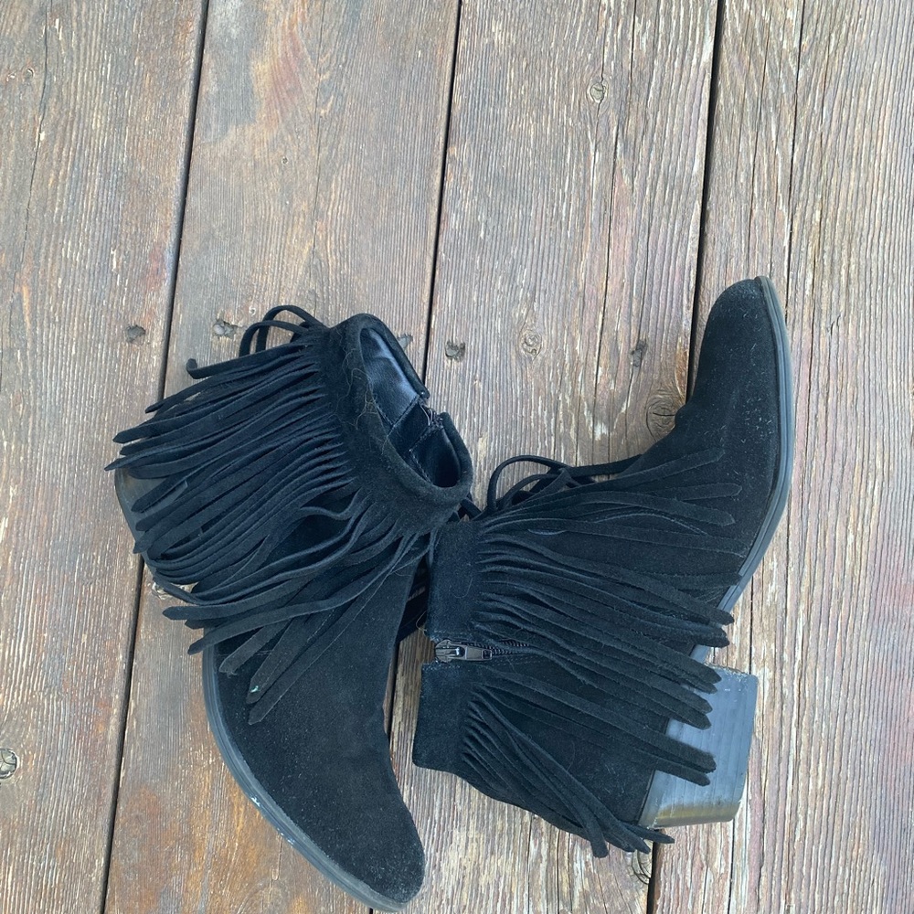 Steve Madden Ranco Black Suede Fringe Bootie 7.5 M